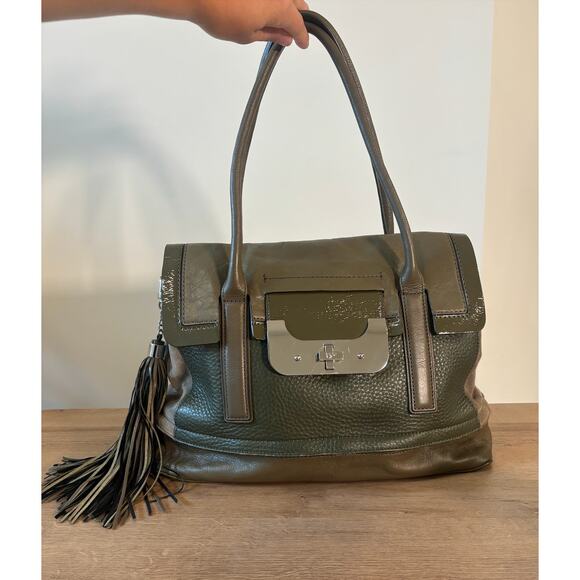 DVF Diane Von Furstenberg Harper Laurel Olive Green Leather Suede Shoulder Bag - Picture 1 of 11